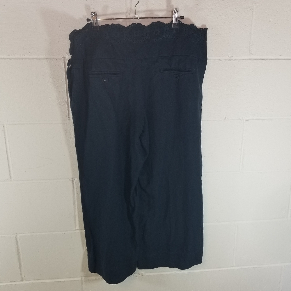 Anthropologie Elevenses blue linen wide leg crop pants - Picture 2 of 8